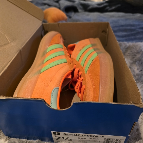 adidas Shoes - Adidas Gazelle Indoor Orange with Green Stripes